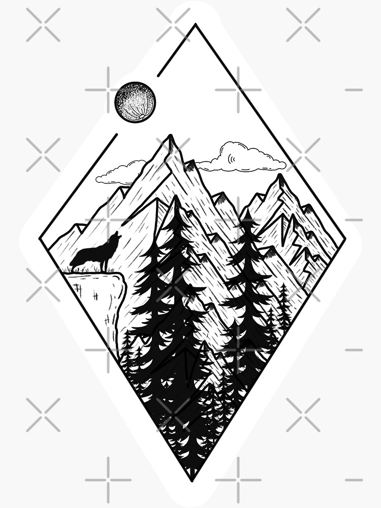 Geometric Mountains Fineliner — Wolf at Night