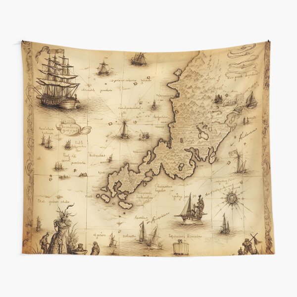  Treasure Map Tapestry Pirate Tapestry Island Map Super Detailed  Treasure Map Pirates Gold Secret Sea History Psychedelic Wall Hanging  Tapestry Halloween Tapestry For Bedroom Living Room Dorm Yellow And Gold 