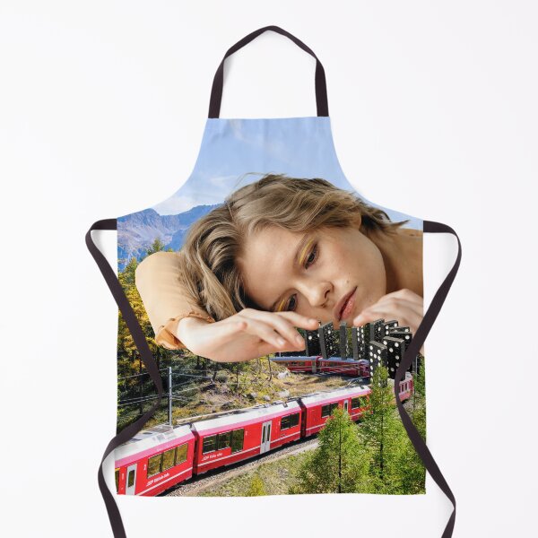 Item preview, Surreal Art Print: 'Domino Train' - Captivating Giantess Sets Dominos Along Moving Mountain Train - Perfect Gift for Model Train Enthusiasts designed and sold by GollyWillikers.