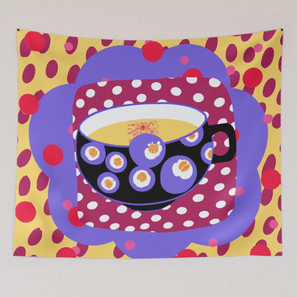 Item preview, Pop Art Memphis Modern Teacups Series, Yellow Purple Red Dots Style designed and sold by MirabiliaMagpie.
