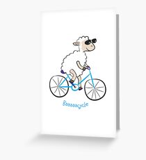 sheep biking happily in slow speed Greeting Card