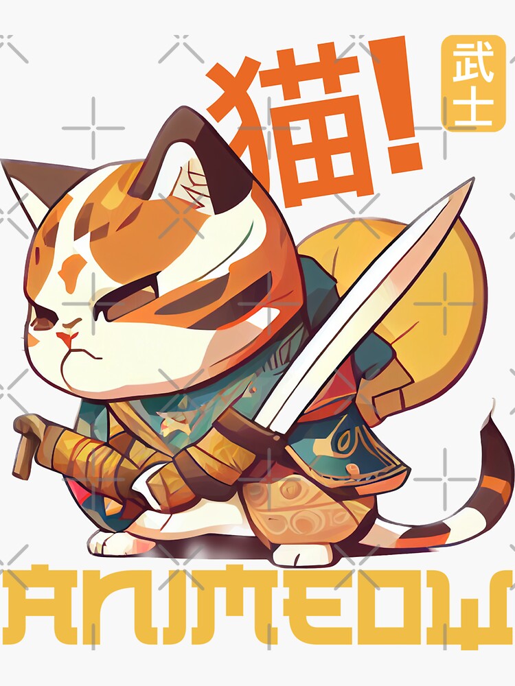 Animeow Samurai cute Cat Japanese ready for a epic battle with cats |  Sticker