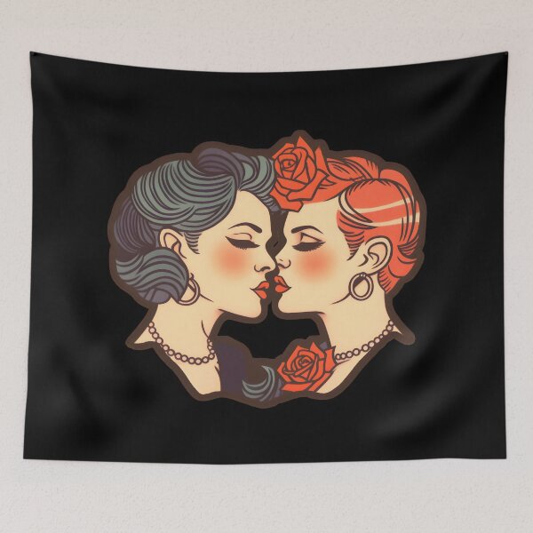 Item preview, Queer kiss | Vintage retro queer traditional tattoo art (Black) designed and sold by QinkQueerTats.