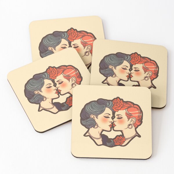 Item preview, Queer kiss | Vintage retro queer traditional tattoo art (beige background color) designed and sold by QinkQueerTats.