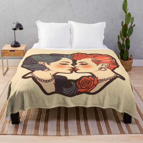 Item preview, Queer kiss | Vintage retro queer traditional tattoo art (beige background color) designed and sold by QinkQueerTats.