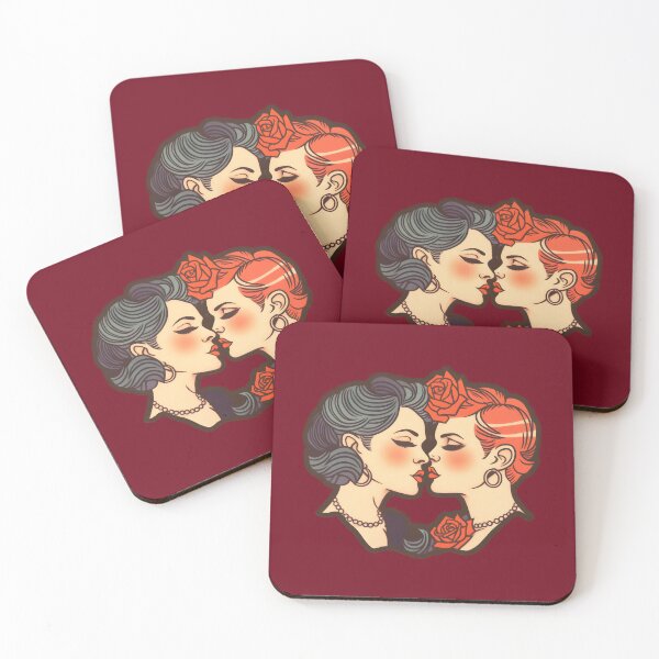 Item preview, Queer kiss | Vintage retro queer traditional tattoo art (Dark red) designed and sold by QinkQueerTats.