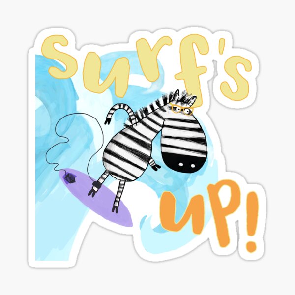 Surfs Up! Zebra Surfing The Waves By Artist Carla Daly Sticker