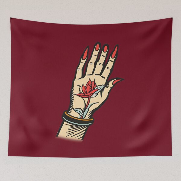 Item preview, Lesbian hand | Vintage retro queer traditional tattoo art (Dark red) designed and sold by QinkQueerTats.