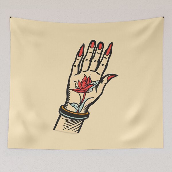 Item preview, Lesbian hand | Vintage retro queer traditional tattoo art (beige background color) designed and sold by QinkQueerTats.