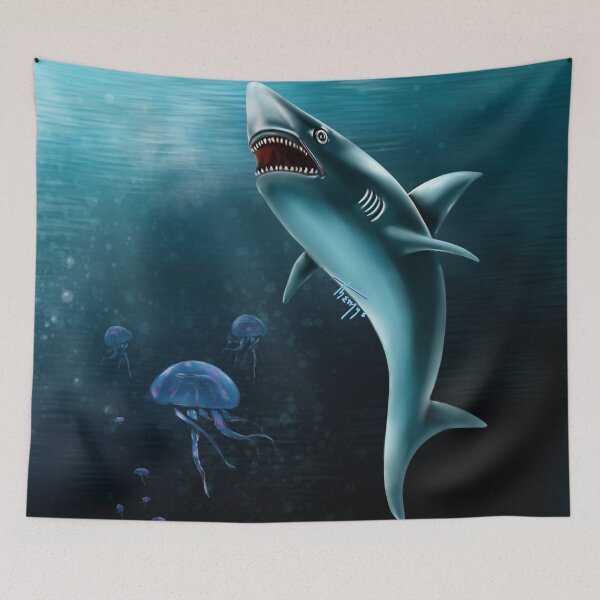 Item preview, big shark with jellyfish designed and sold by Themys24.