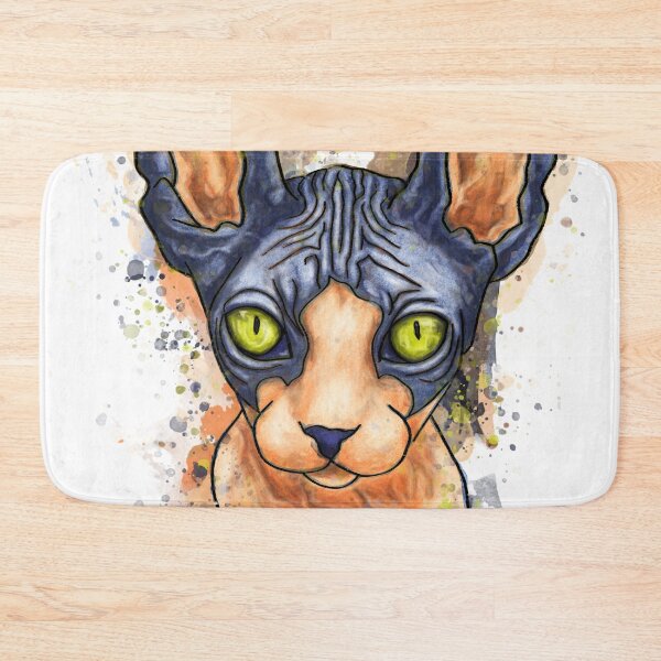 Item preview, Sphynx cat watercolor portrait, unique nude cat designed and sold by NadiaChevrel.