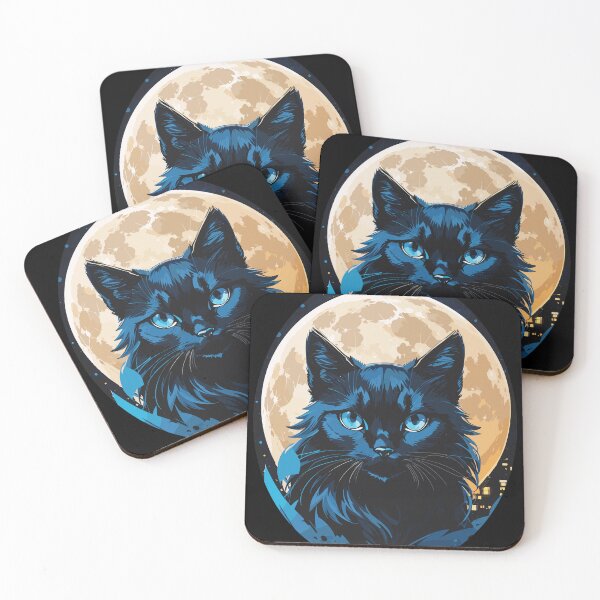 Item preview, Blue Eyed Black Cat with the Harvest Moon designed and sold by Ketique.