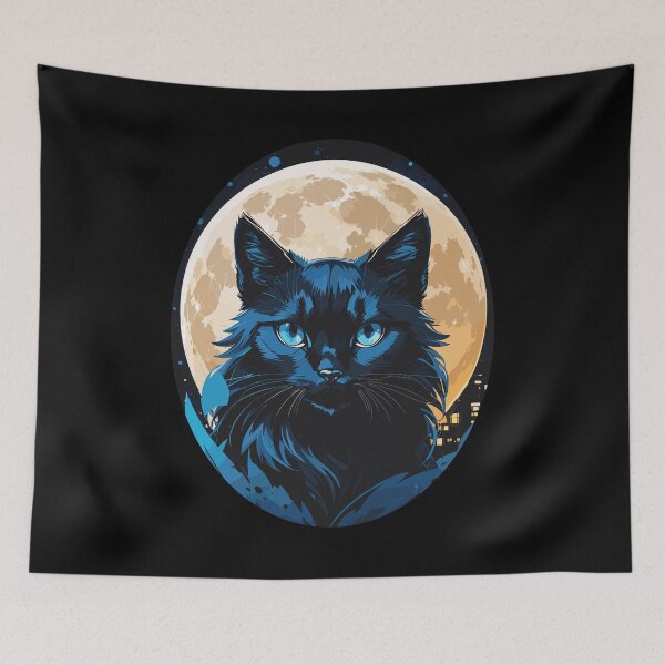 Item preview, Blue Eyed Black Cat with the Harvest Moon designed and sold by Ketique.