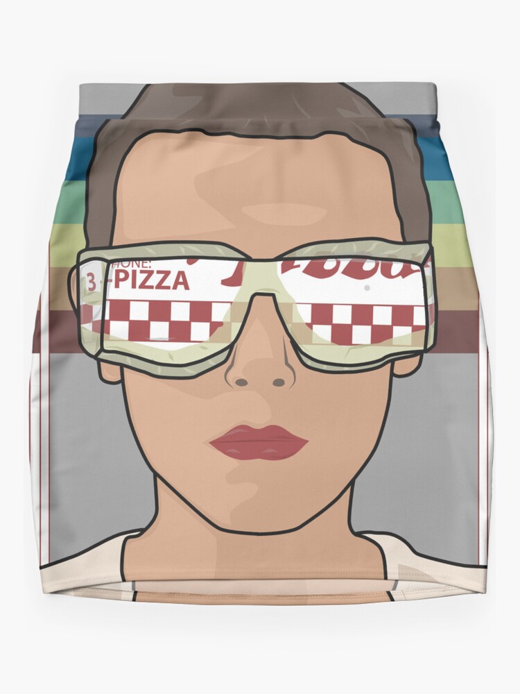 Mini Skirt, Stranger Things Eleven Wearing Pizza Box Glasses designed and sold by shane22