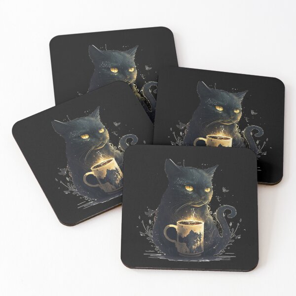 Item preview, Black Cat Drinking Coffee, Love Cats  designed and sold by Logiamerch.