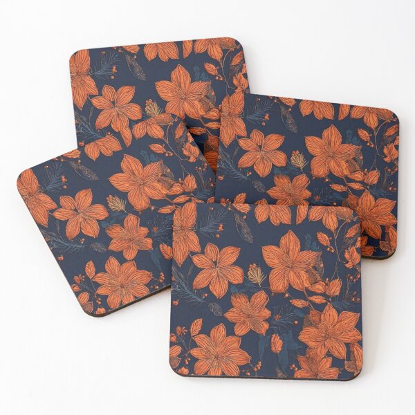 Item preview, Orange Thread Flower Work Abstract Pattern in Dark Blue Background designed and sold by Md Rashid  Hasan.