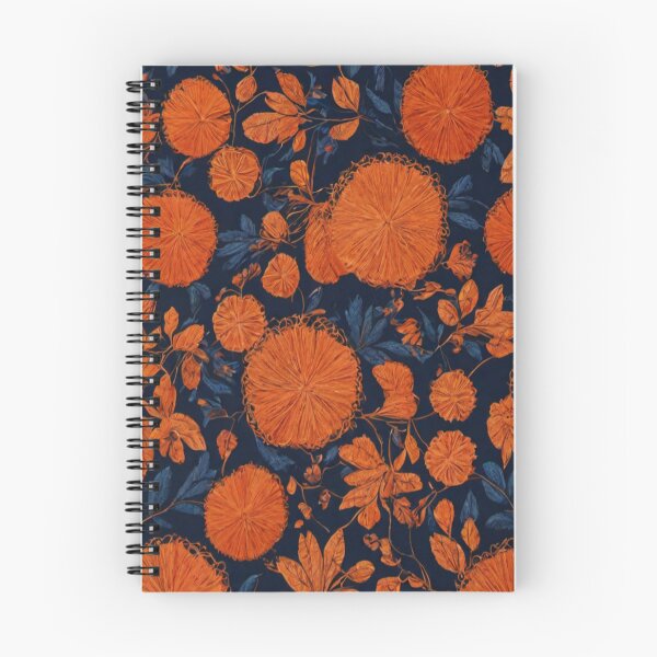 Item preview, Orange Thread Work Floral Pattern in Dark Blue Background designed and sold by Md Rashid  Hasan.