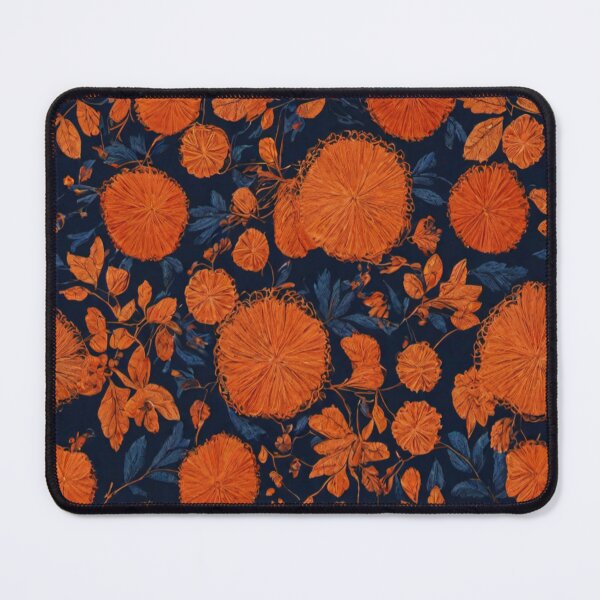 Item preview, Orange Thread Work Floral Pattern in Dark Blue Background designed and sold by Md Rashid Hasan.