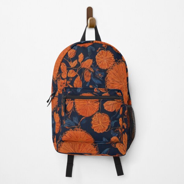 Item preview, Orange Thread Work Floral Pattern in Dark Blue Background designed and sold by Md Rashid  Hasan.
