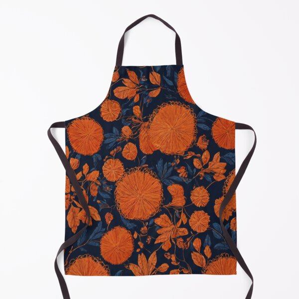 Item preview, Orange Thread Work Floral Pattern in Dark Blue Background designed and sold by Md Rashid Hasan.