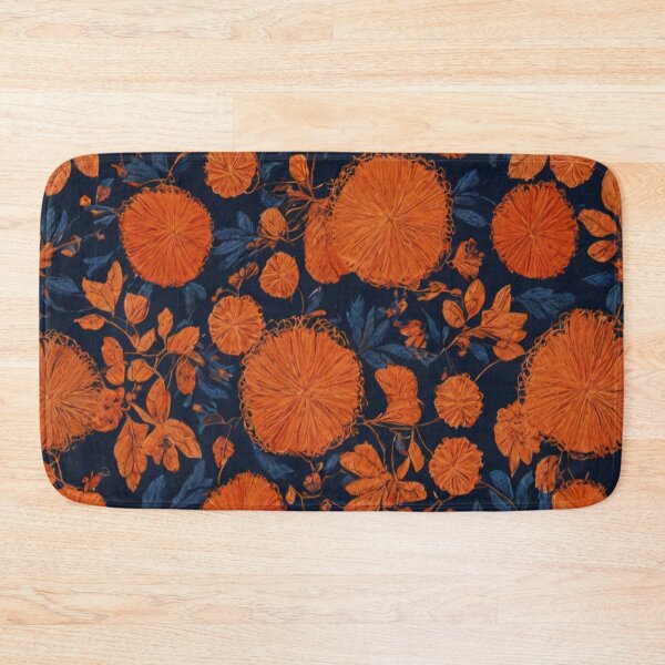 Item preview, Orange Thread Work Floral Pattern in Dark Blue Background designed and sold by Md Rashid  Hasan.