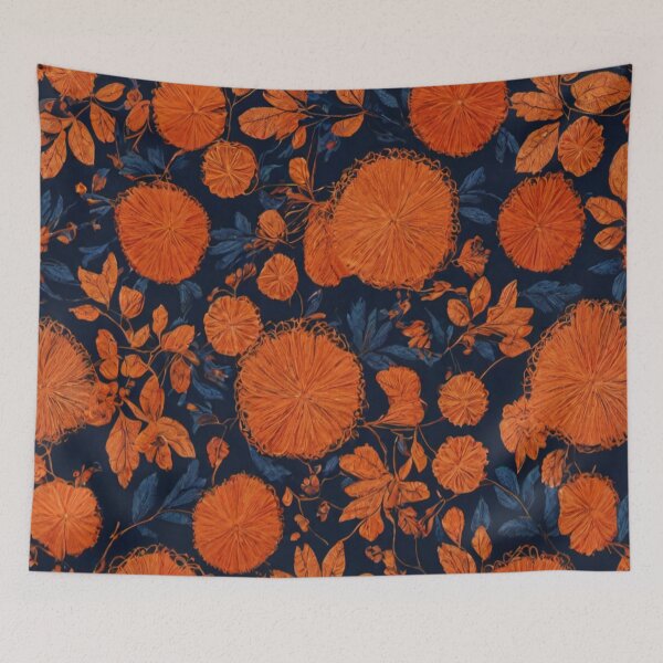 Item preview, Orange Thread Work Floral Pattern in Dark Blue Background designed and sold by Md Rashid  Hasan.