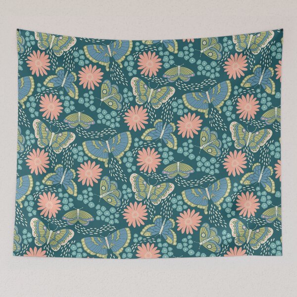Item preview, Amelias'  Butterfly Garden  - Dark Teal designed and sold by latheandquill.