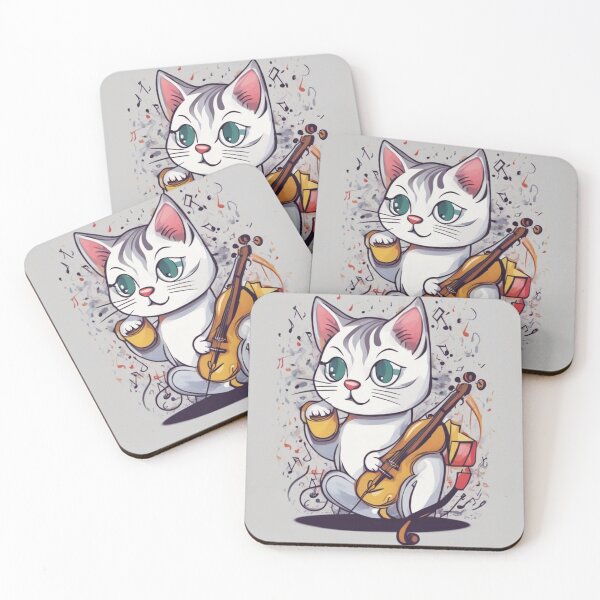 Item preview, cute cat kitty playing music note clef musician art  designed and sold by Hassan Aamara.