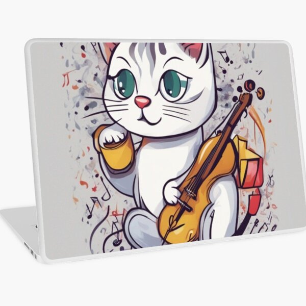 Aperçu de l'œuvre chat mignon minou jouant de la musique note clé musicien art créée et vendue par Hassan Aamara.