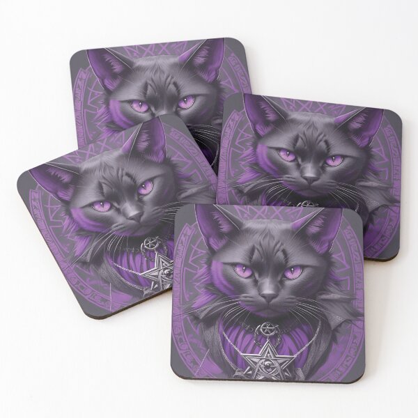 Item preview, Black Cat with Purple Eyes and Pentagram Necklace designed and sold by ArtysticMerch.