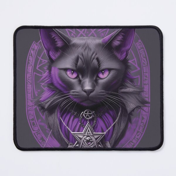Item preview, Black Cat with Purple Eyes and Pentagram Necklace designed and sold by ArtysticMerch.