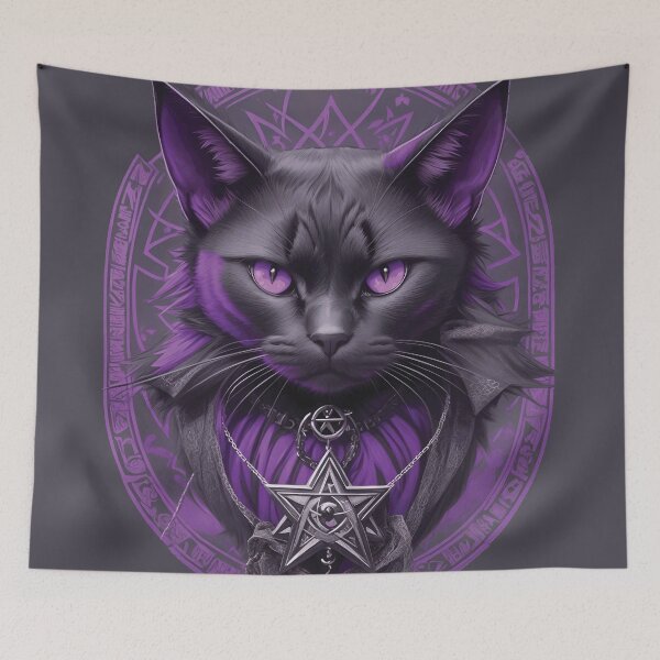 Item preview, Black Cat with Purple Eyes and Pentagram Necklace designed and sold by ArtysticMerch.