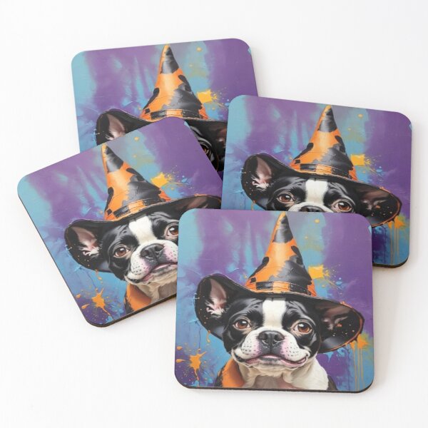 Item preview, Boston Terrier Dog Portrait With a Halloween Hat designed and sold by Wolfheartart.