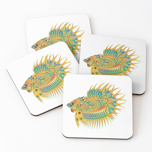 Item preview, Fish, Betta, Crowntail Betta, Fish Warrior, Siamese Fighting Fish, #Gold, Modern Thai Art, Thai literature, Souvenir, Amazing Thailand designed and sold by Kasalongdesign.