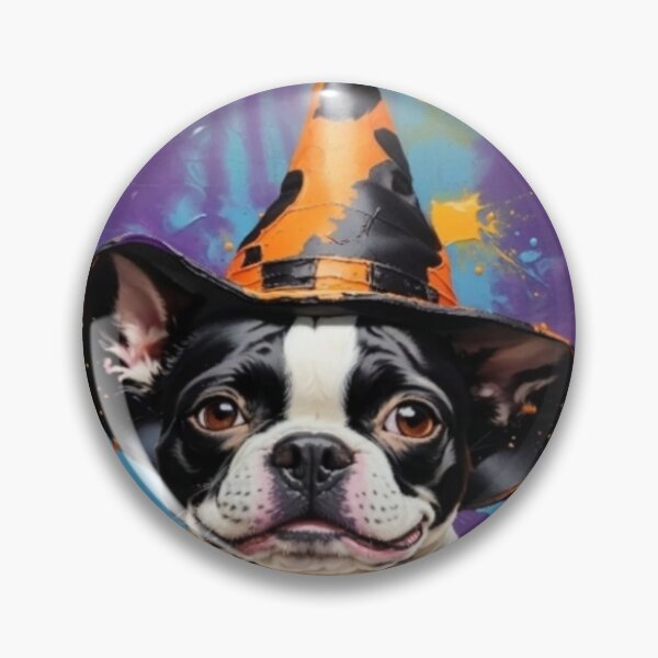 Item preview, Boston Terrier Dog Portrait With a Halloween Hat designed and sold by Wolfheartart.