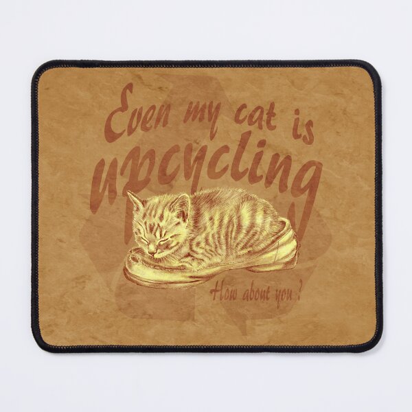 Item preview, Sleeping kitten in old shoe - marbling brown version, Upcycling text in English. designed and sold by SylvieG18.