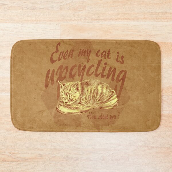 Item preview, Sleeping kitten in old shoe - marbling brown version, Upcycling text in English. designed and sold by SylvieG18.