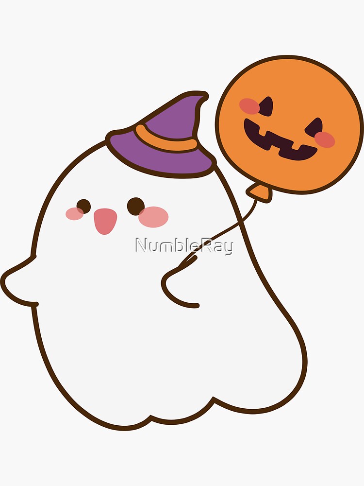 Cute Ghost With Pumpkin Balloon Sticker, 3 in.