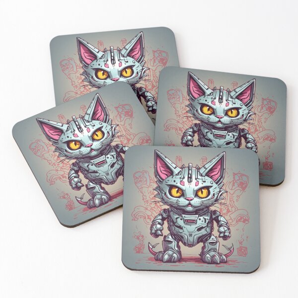 Item preview, Futuristic Gray Robot Cat - Cybernetic Feline Sci-Fi Design designed and sold by sadsapiens.