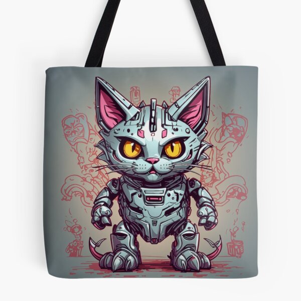 Item preview, Futuristic Gray Robot Cat - Cybernetic Feline Sci-Fi Design designed and sold by sadsapiens.