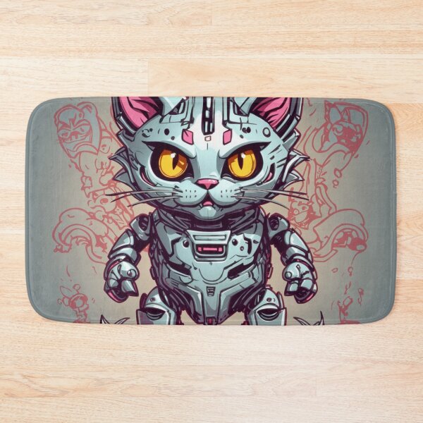 Item preview, Futuristic Gray Robot Cat - Cybernetic Feline Sci-Fi Design designed and sold by sadsapiens.