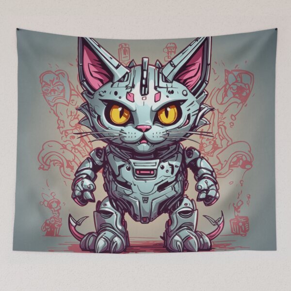 Item preview, Futuristic Gray Robot Cat - Cybernetic Feline Sci-Fi Design designed and sold by sadsapiens.