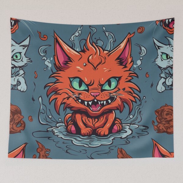 Item preview, Infernal Fire Red Evil Cat - Malevolent Grinning Feline Art designed and sold by sadsapiens.