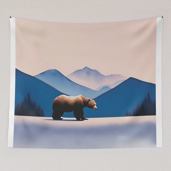 Item preview, Watercolor grizzly bear and blue mountains designed and sold by SapphireCompass.