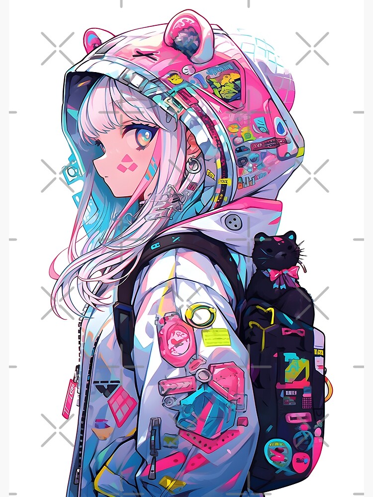 Manga Back Pack Cat Girl  Greeting Card for Sale by DigitalFracture