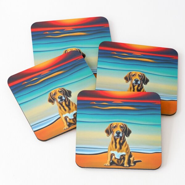Item preview, Dog on beach at sunset designed and sold by George Hutton Hunter.