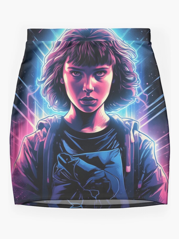 Thumbnail 3 of 4, Mini Skirt, Stranger Things Epic Eleven Neon Blue & Pink designed and sold by KamiDesuyo.