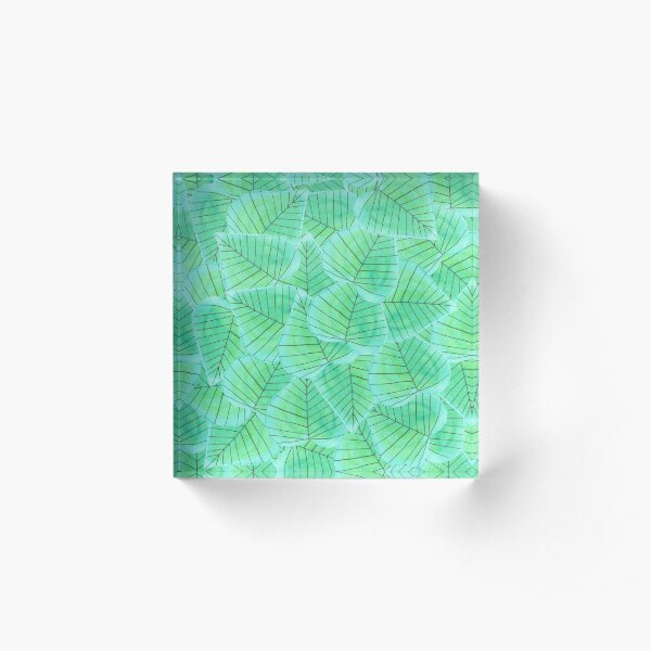 Pattern 15 - Turquoise heart shaped leaves Acrylic Block