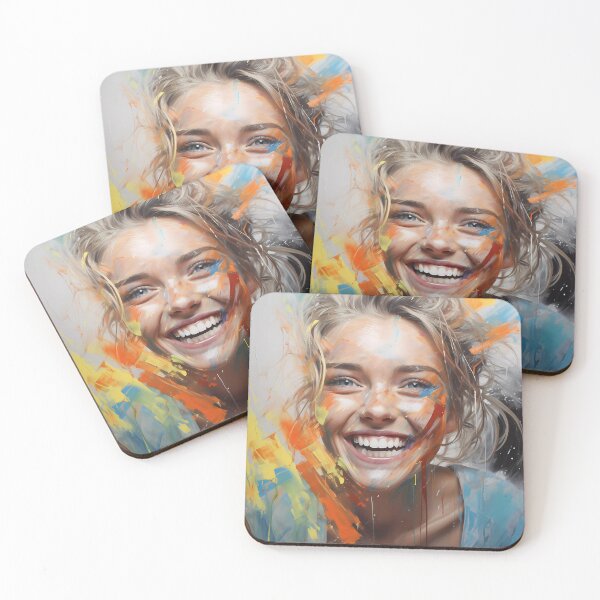Item preview, colorful photographic x watercolor painting of a smiling woman  designed and sold by Turnzart.