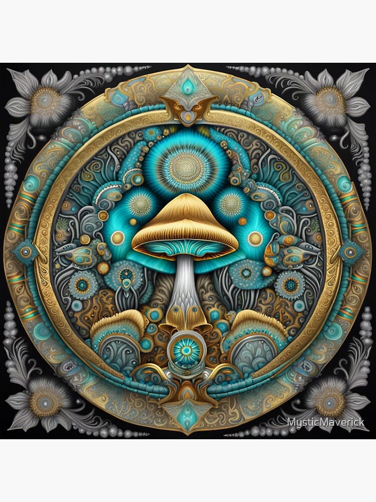 Thumbnail 3 of 3, Sticker, Golden Mushroom Mandala designed and sold by MysticMaverick.